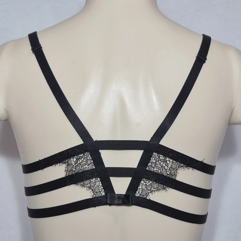 34C Victoria's Secret Push‎ Up Front Close UW Bra with Eyelash Lace Black